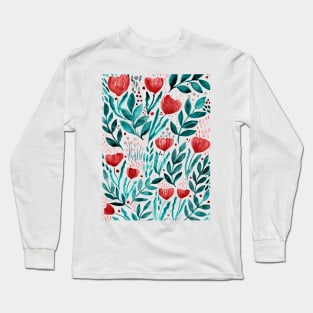 Watercolor flower garden - orange and green Long Sleeve T-Shirt